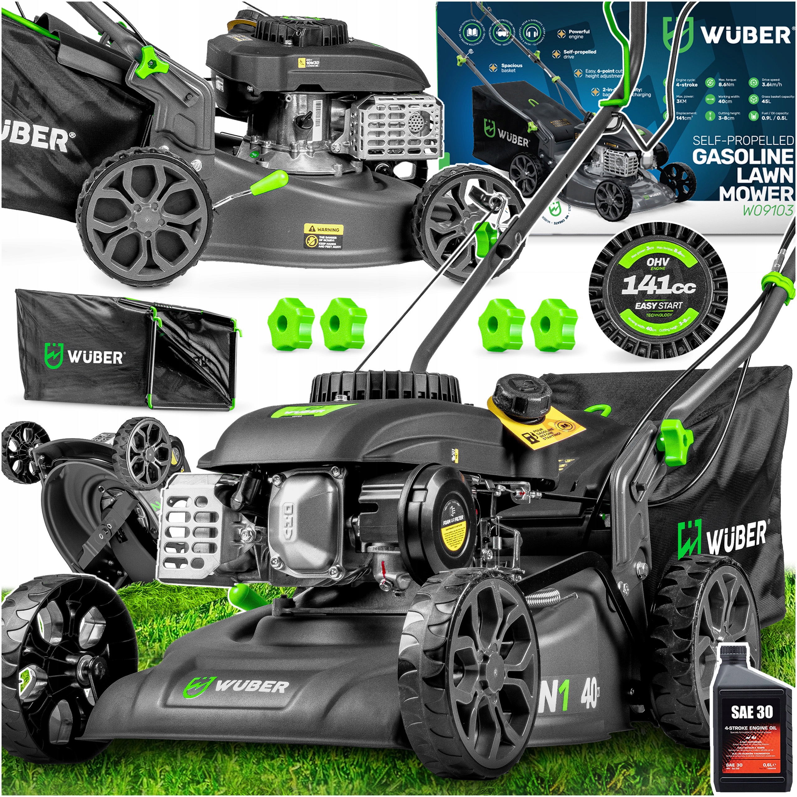VÝKONNÁ BENZÍNOVÁ KOSAČKA NA TRÁVU S MOTOROM OHV S VÝKONOM 3 HP + NASTAVENIE VÝŠKY OLEJA 45 L 2 V 1